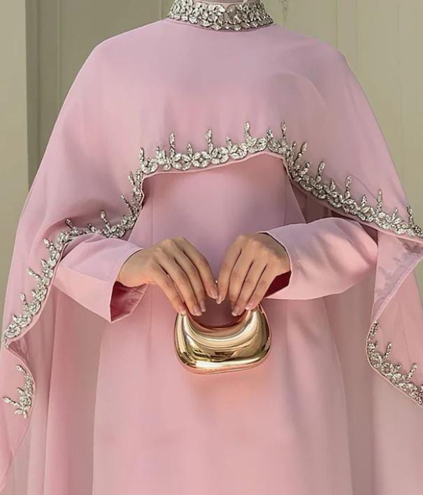 Celestial Rhinestone Cape Abaya | Luxury 2-Piece Set