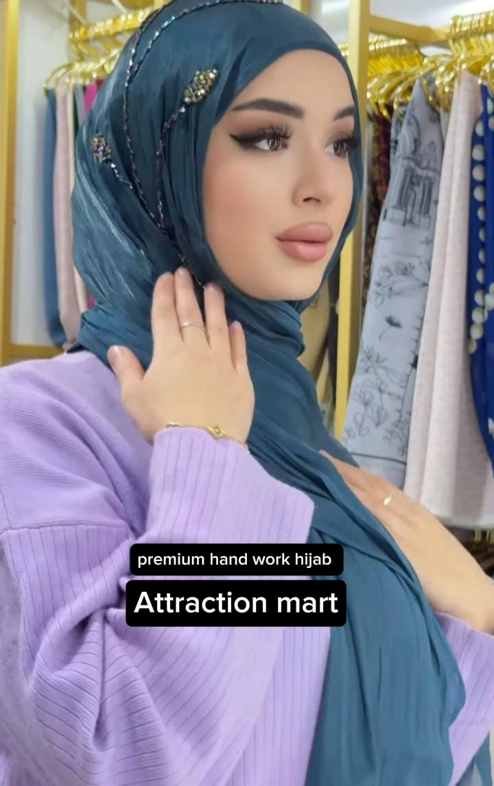 "Viral Instant Hijab with Exquisite Hand-Stitched Rhinestones – Premium Soft Fabric"