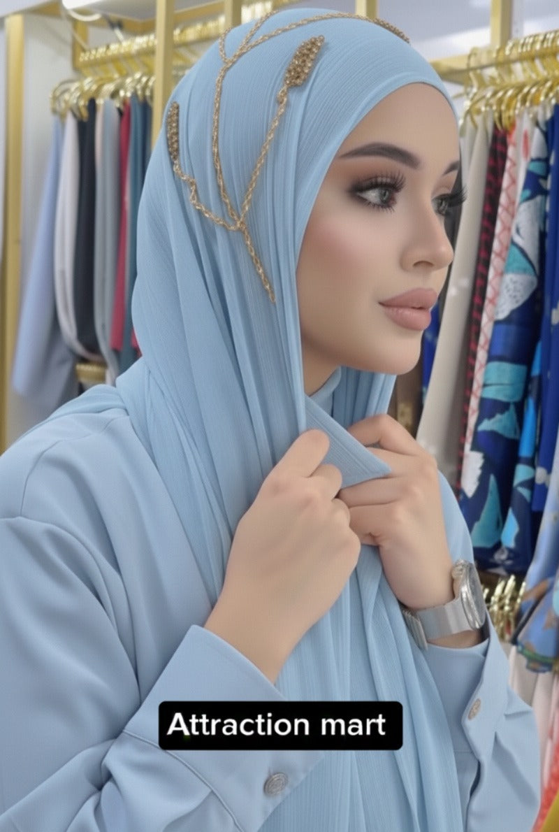 "Viral Instant Hijab with Exquisite Hand-Stitched Rhinestones – Premium Soft Fabric"