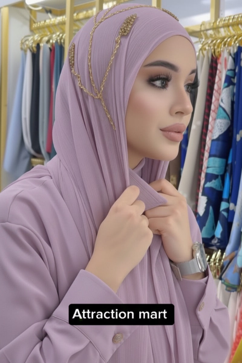 "Viral Instant Hijab with Exquisite Hand-Stitched Rhinestones – Premium Soft Fabric"