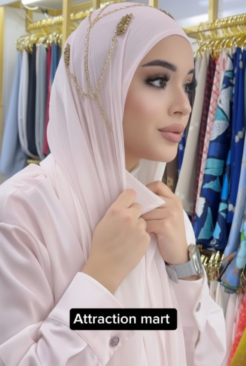 "Viral Instant Hijab with Exquisite Hand-Stitched Rhinestones – Premium Soft Fabric"