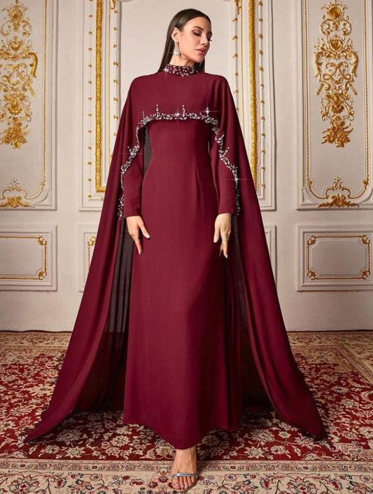 Celestial Rhinestone Cape Abaya | Luxury 2-Piece Set