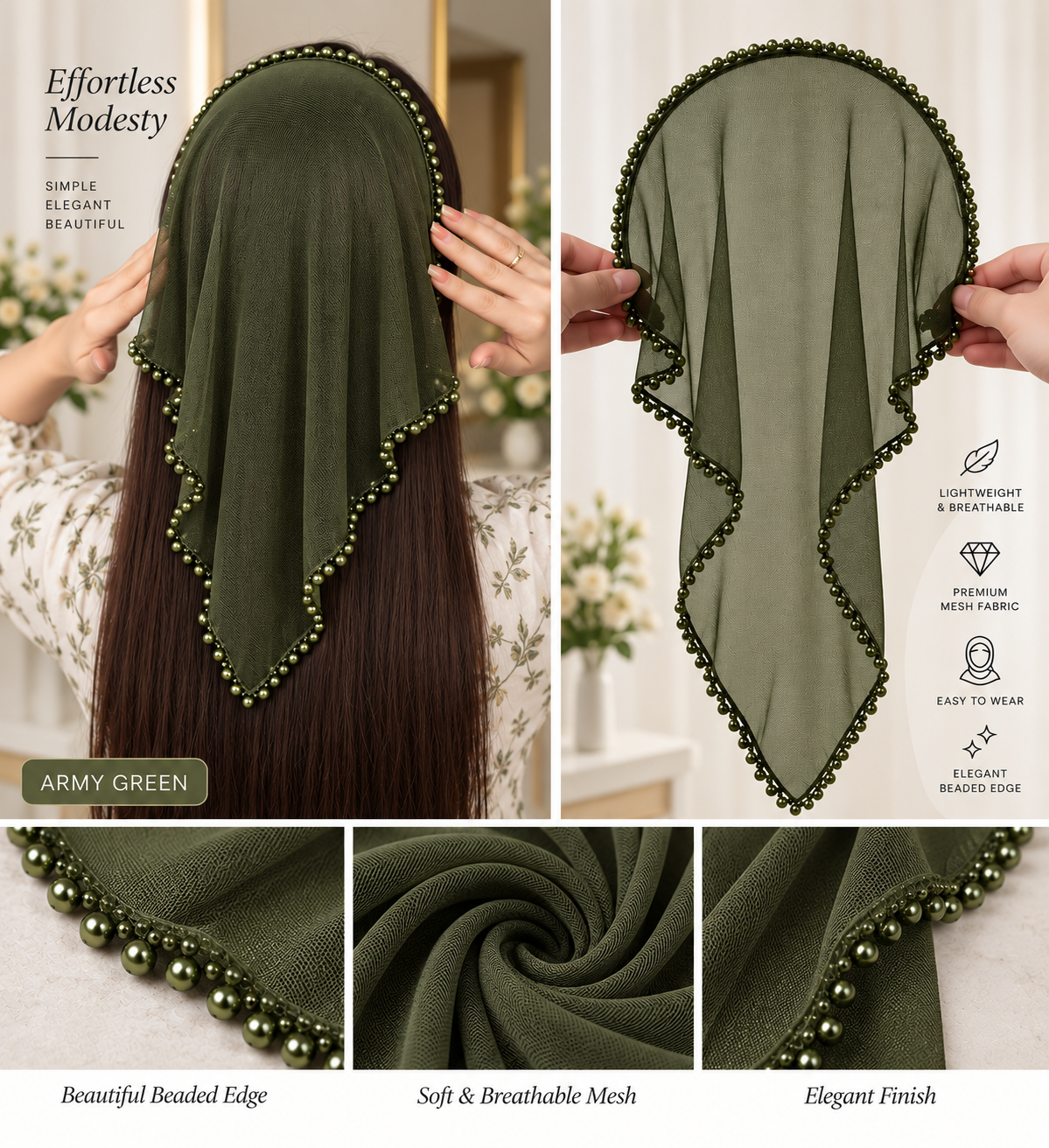Beaded Hair Net Headband – Elegant Hair Cover & Bun Snood