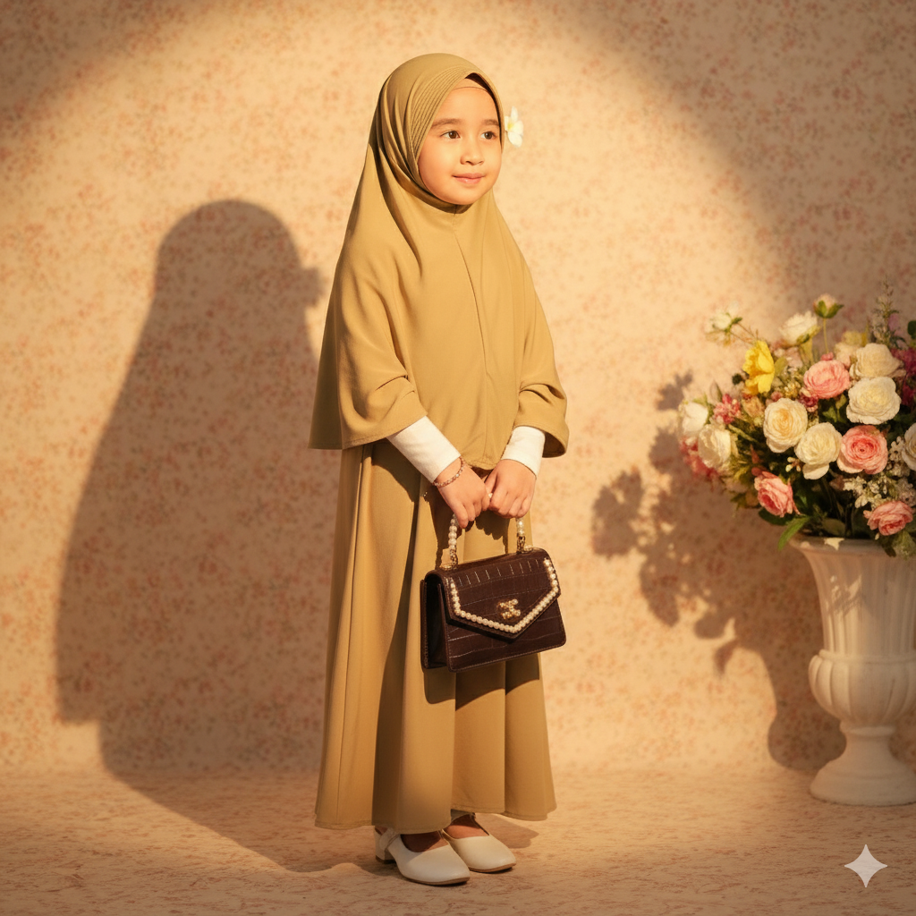 Beige Kids Abaya with Matching Hijab for Daily Wear – Attraction Mart