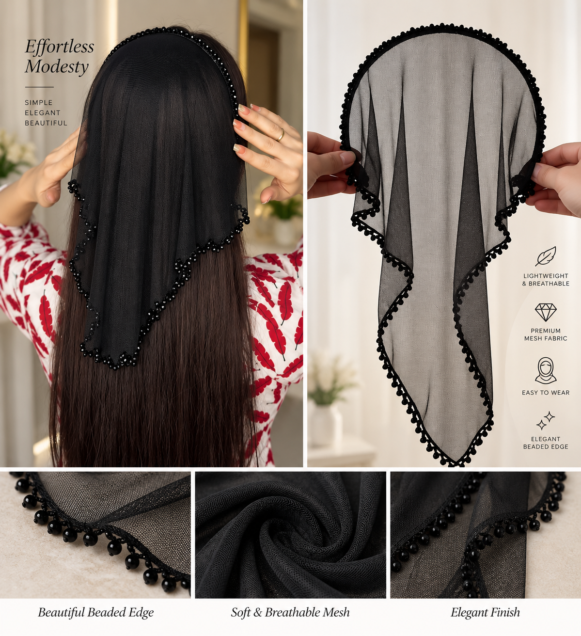 Beaded Hair Net Headband – Elegant Hair Cover & Bun Snood