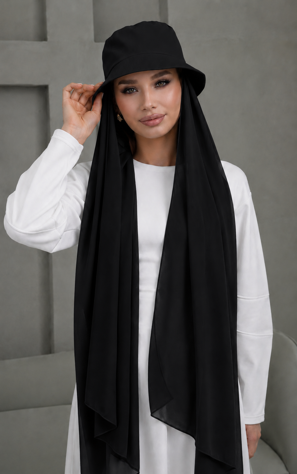 Bucket Hat with attached Scarf