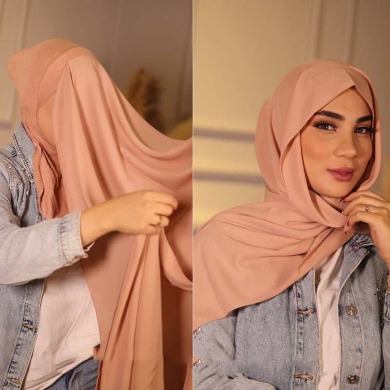 Chiffon Hijab with attached cap