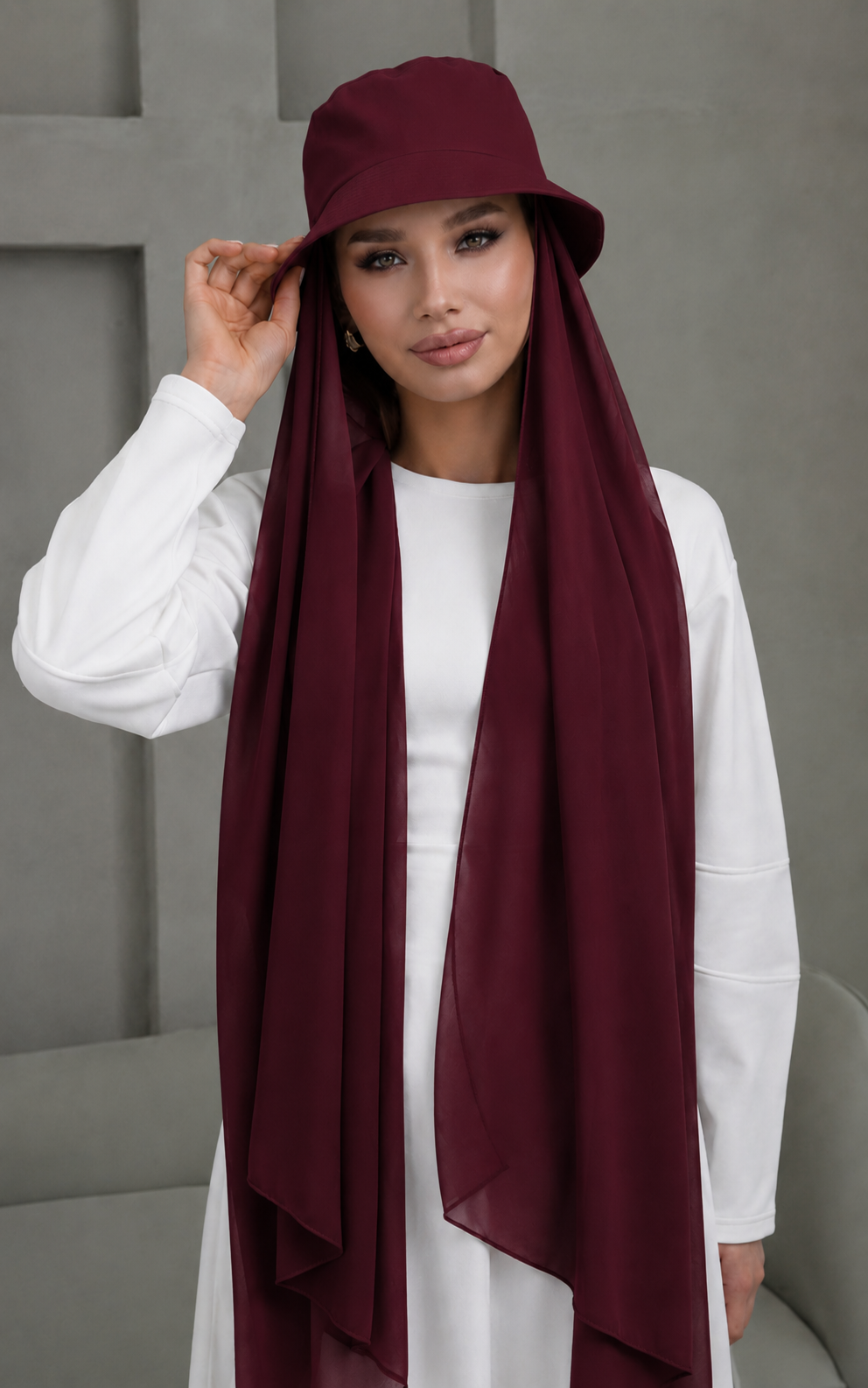 Bucket Hat with attached Scarf