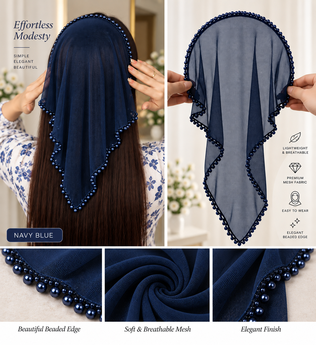 Beaded Hair Net Headband – Elegant Hair Cover & Bun Snood