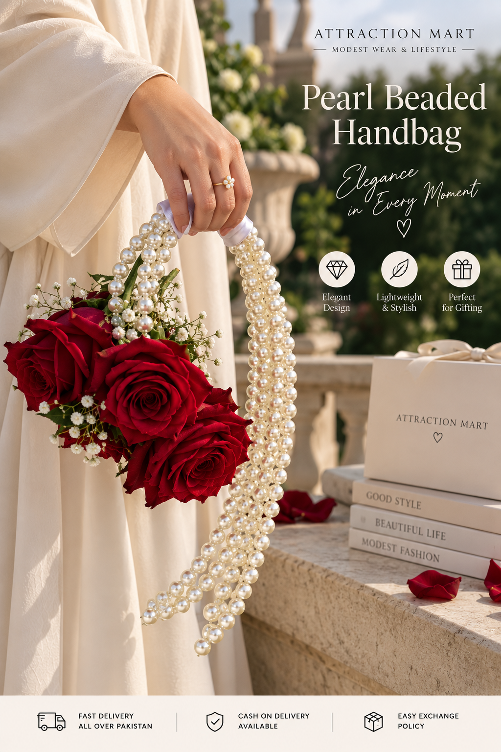 Pearl Beaded Handbag by Attraction Mart