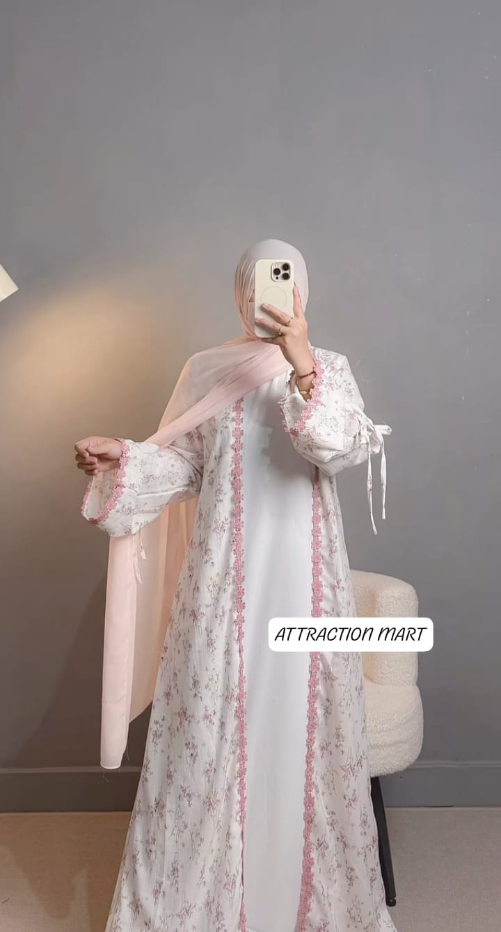 Flora 2-Piece Printed Abaya Set | Inner + Open Front Coat