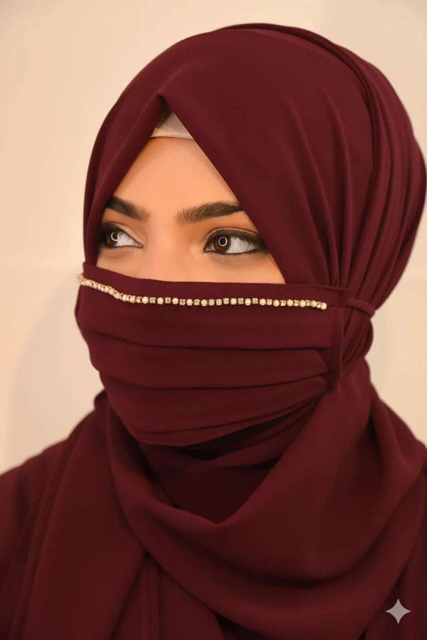Emboirdery Face Mask + Chiffon Hijab Combo / Facemask