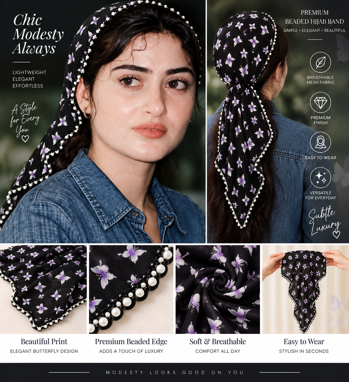Beaded Hair Net Headband – Elegant Hair Cover & Bun Snood