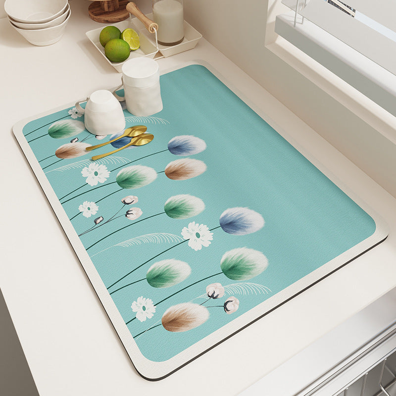 Rubber Rug Kitchen Drain Pad Dish Mat Drying Napa Skin Dish Absorbent  Drainer Mats Tableware Bottle Rugs Dinnerware Placemat